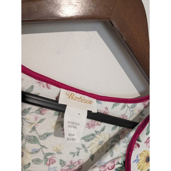 Nos Vintage 80s Barbizon Knit Nightgown Floral Cotton Blend Henley Sleep Shirt M - Picture 6 of 6